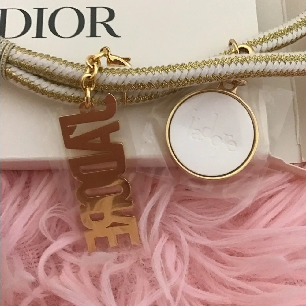 New Dior Gold and White J'adore Phone Strap Authentic In Box